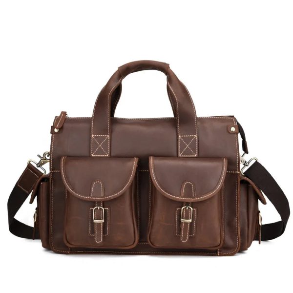 Newsbirds Vintage Fashion Leather Handbags For Men Shoulder Bag Genuine Leather Multifunctional Briefcase Bag Business Tote Bag