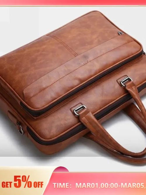 PU Leather Shoulder Bag Large Capacity Portable Casual and Waterproof Crossbody Document Bag for Men