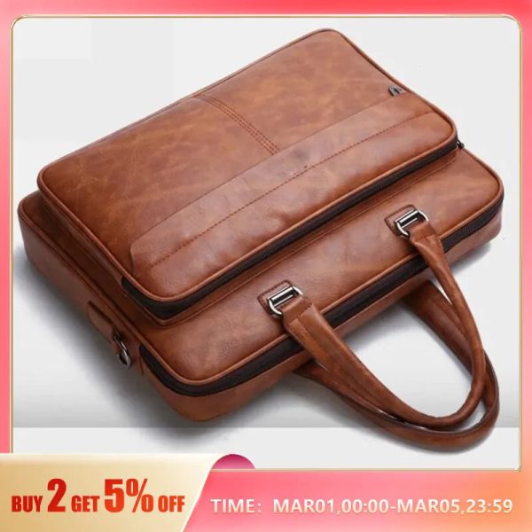 PU Leather Shoulder Bag Large Capacity Portable Casual and Waterproof Crossbody Document Bag for Men
