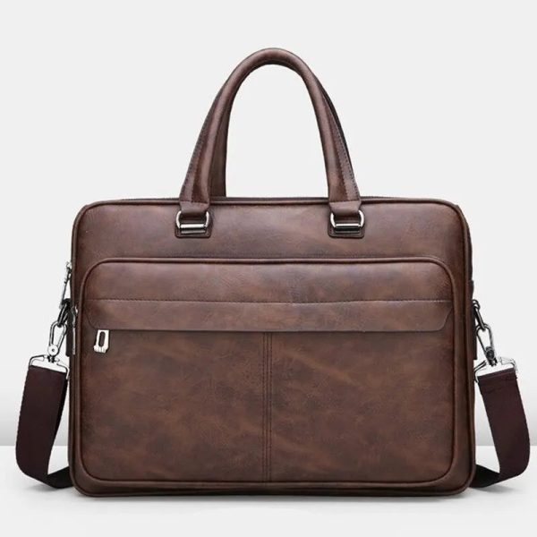 PU Leather Shoulder Bag Large Capacity Portable Casual and Waterproof Crossbody Document Bag for Men