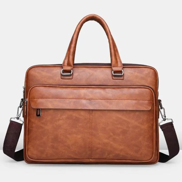 PU Leather Shoulder Bag Large Capacity Portable Casual and Waterproof Crossbody Document Bag for Men