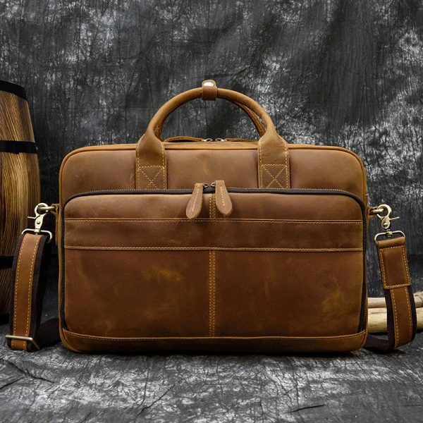 Retro Laptop Briefcase Bag Genuine Leather Handbags Casual 15.6" Business Bag Daily Working Tote Bags Men Male bag for documents