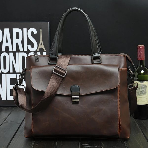 Vintage Briefcase For Men Crazy Horse PU Leather Executive Laptop Office Executive Handbag Tote Messenger Business Computer Bag