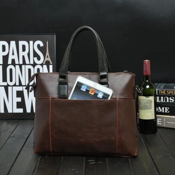 Vintage Briefcase For Men Crazy Horse PU Leather Executive Laptop Office Executive Handbag Tote Messenger Business Computer Bag