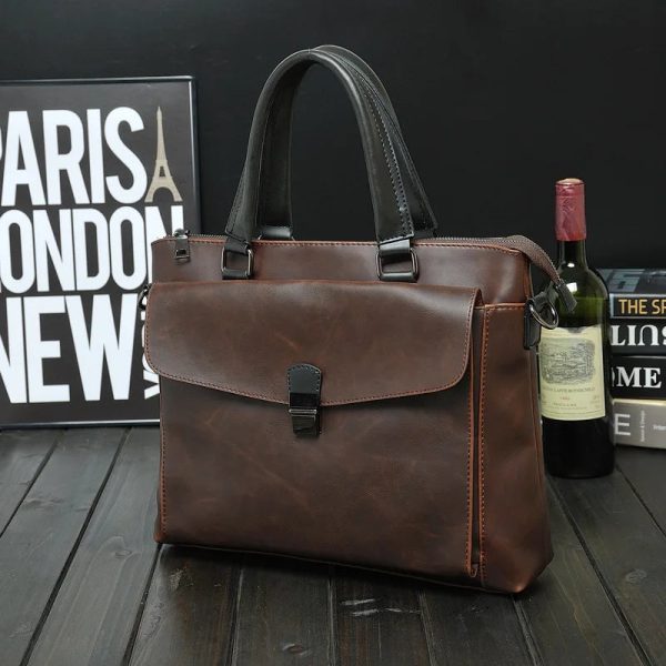 Vintage Briefcase For Men Crazy Horse PU Leather Executive Laptop Office Executive Handbag Tote Messenger Business Computer Bag