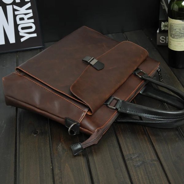 Vintage Briefcase For Men Crazy Horse PU Leather Executive Laptop Office Executive Handbag Tote Messenger Business Computer Bag