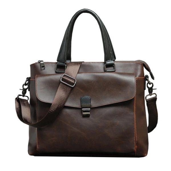 Vintage Briefcase For Men Crazy Horse PU Leather Executive Laptop Office Executive Handbag Tote Messenger Business Computer Bag