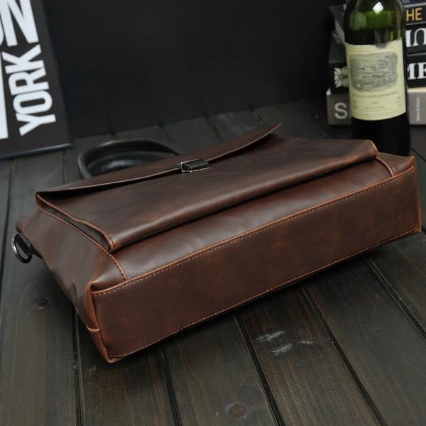Vintage Briefcase For Men Crazy Horse PU Leather Executive Laptop Office Executive Handbag Tote Messenger Business Computer Bag