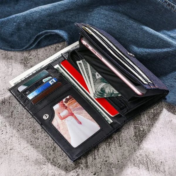 Vintage Men Wallet Coin Bag Long Style Purse Denim Cloth Wallets for Men Zipper Wallet High-capacity Luxury Clutch Bag Billetera