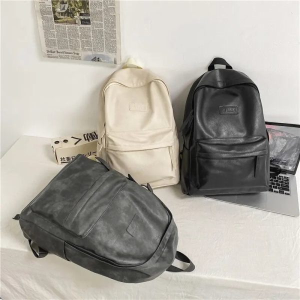 Women PU Leather Backpacks Solid Color Fashion Simple Large Capacity Totes Bag Leisure Travel Bag Unisex for Men